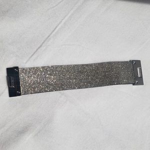 Silver Rhinestone Thick Strap Wrap Around Bracelet